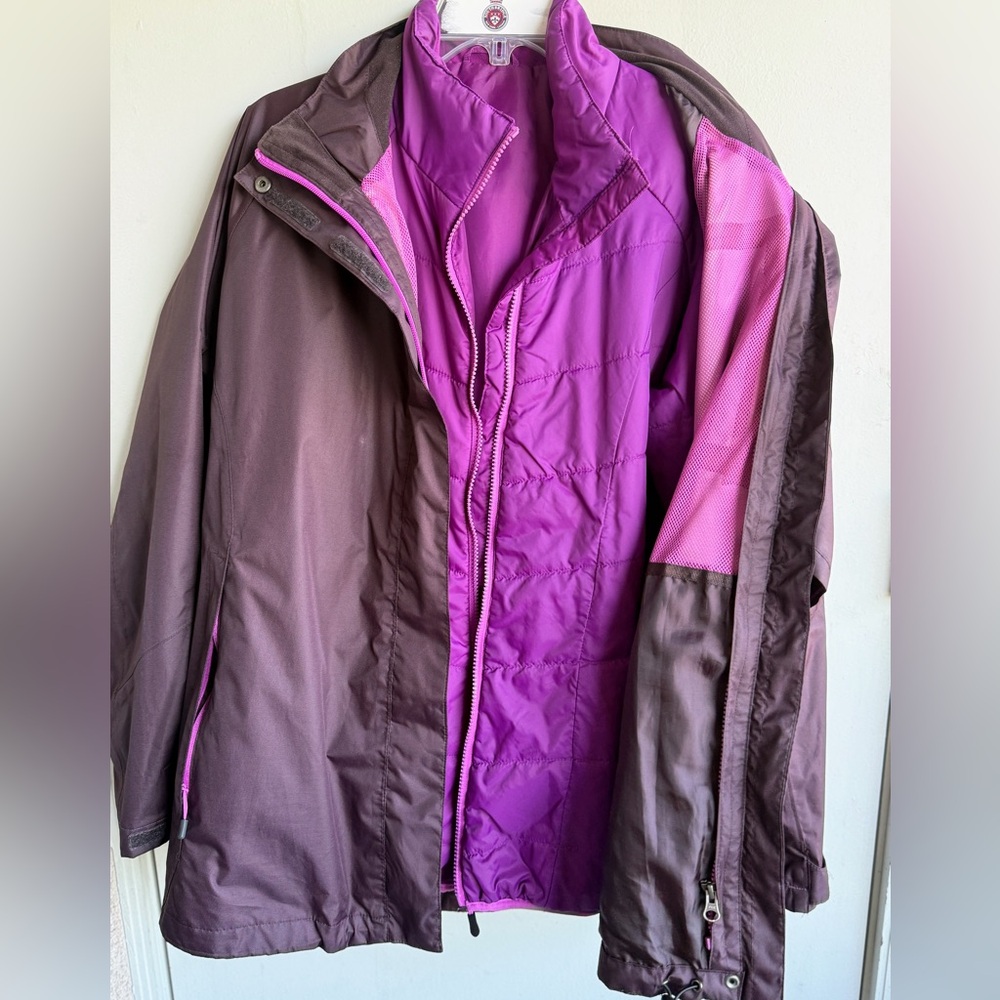 Crane 3-in-1 Waterproof Hiking Jacket Hooded Purple Brown L